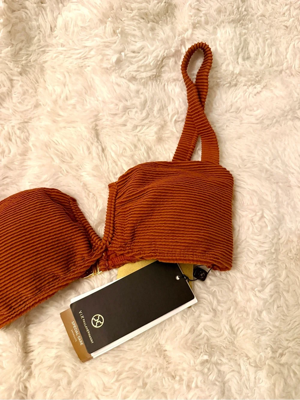 Vix Bikini Top Lina V-cut textured camel and gold bikini top bralette style - Picture 3 of 10